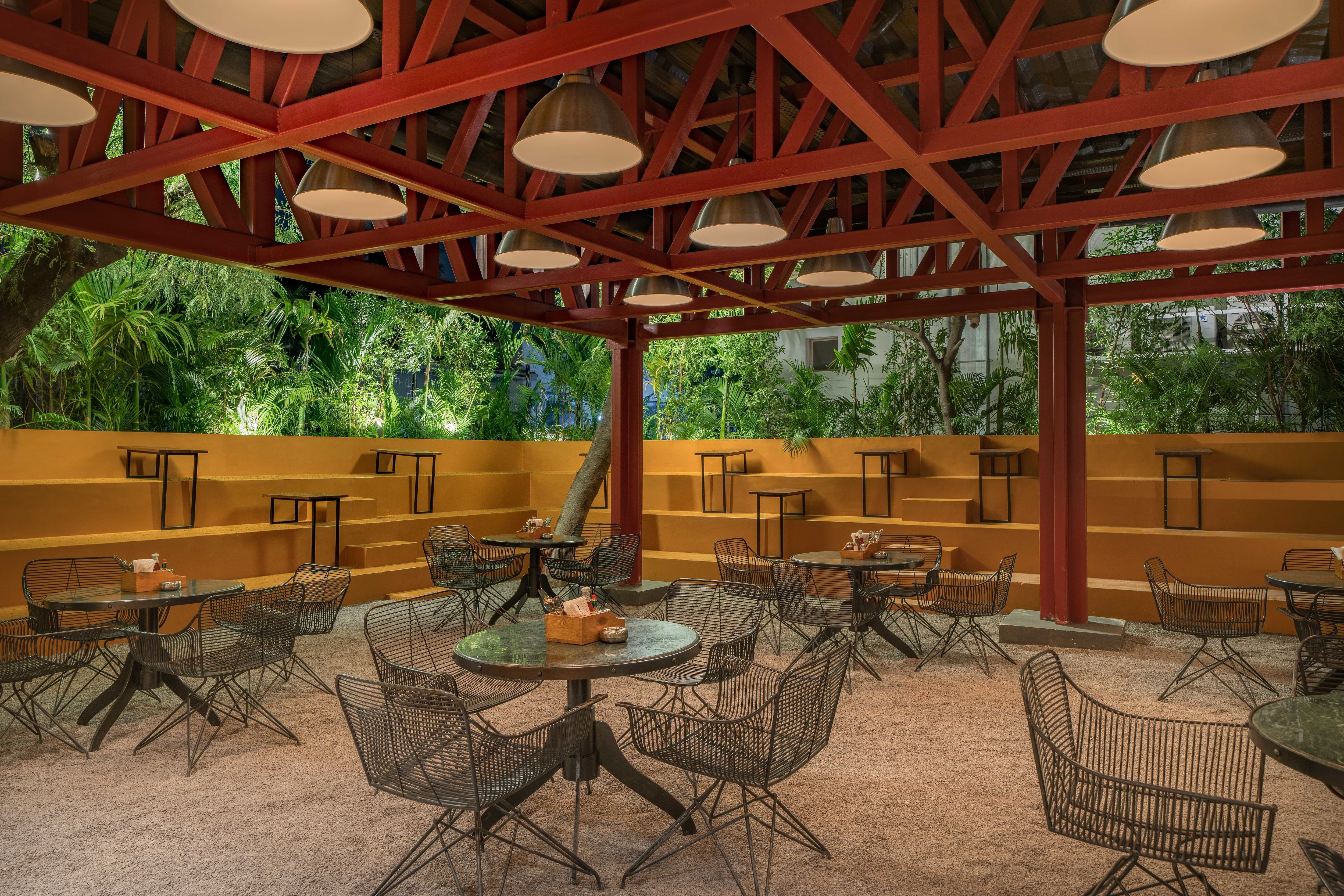 Inside Broadway The Brewery — the glass-walled vintage dining hall
